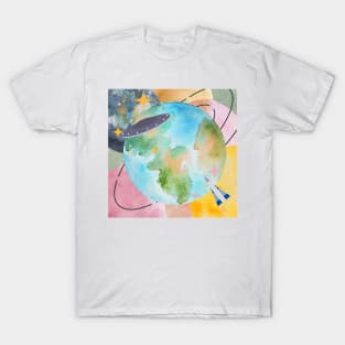 Watercolor Space Galaxy Cosmic Multicolor Planet T-Shirt